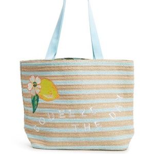 Vera Bradley Make Lemonade “Squeeze The Day” Lemon Embroidered Straw Stripe Tote